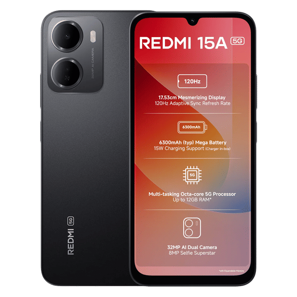 Buy Redmi 15A 5G (4GB RAM, 128GB, Ace Black) Online - Croma